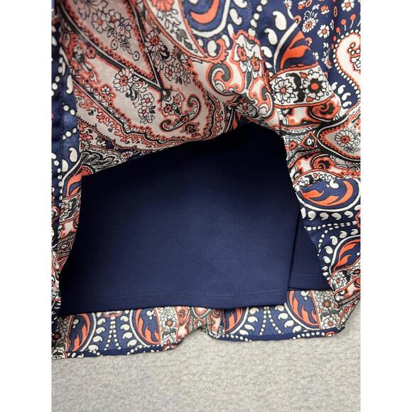 Luxology Shift Swing Dress Womens Size 4 Navy Crochet Paisley Print Bell Sleeves - Picture 7 of 12